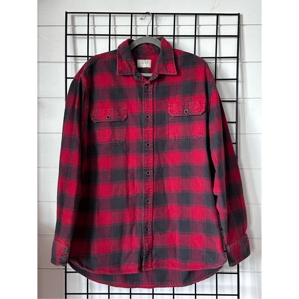 Jachs LS Button Up Plaid Shirt Mens XLT Red Western Heavy Cotton Fall
